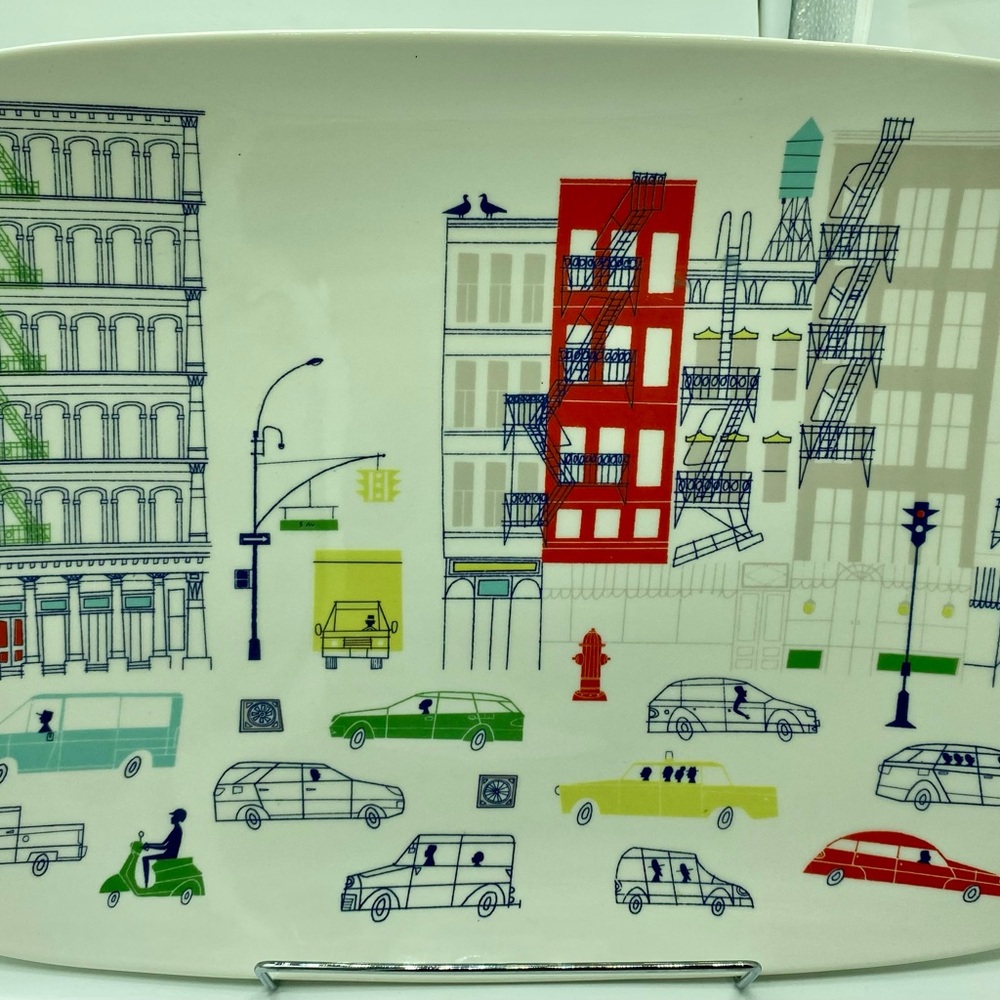 Kate Spade Lenox “about town” pattern  White Ceramic Platter 15”